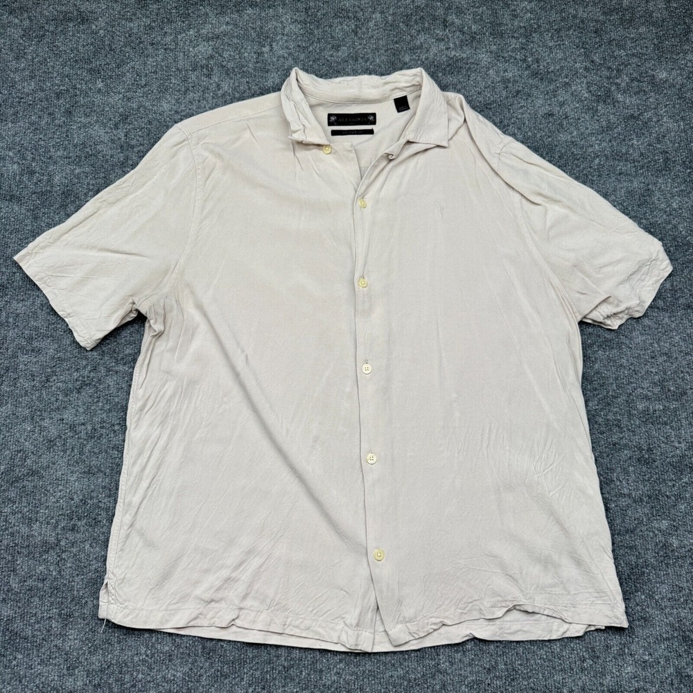 AllSaints Camp Men's‎ 2XL Relaxed-Fit Short Sleeve Shirt Cream Loop Solid